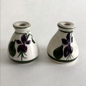 Set of 2 Vintage Devon Violets Miniature Vase Scent Bottle Vase Pottery Britain